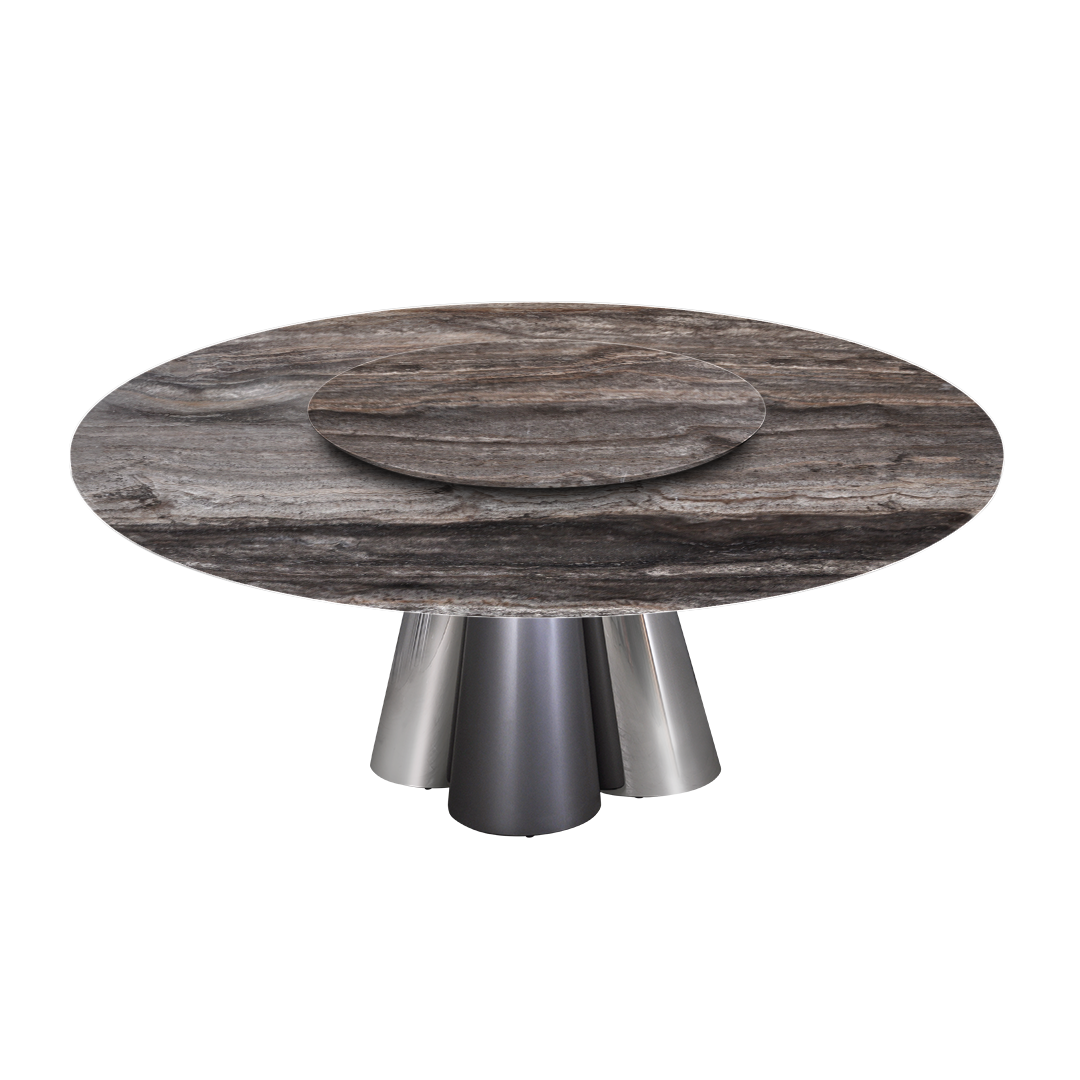 6ft Round Silver Travertine Marble Dining Table