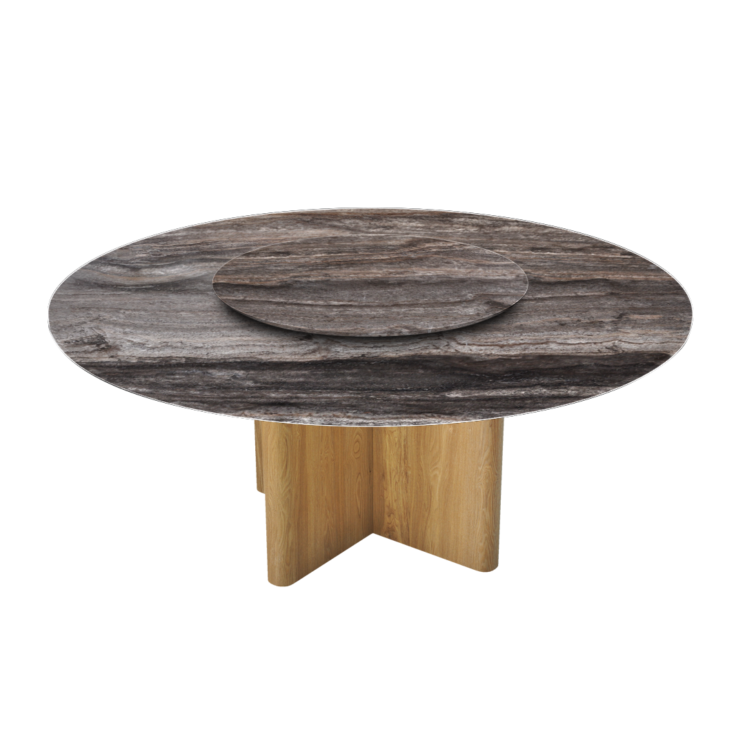 6ft Round Silver Travertine Marble Dining Table