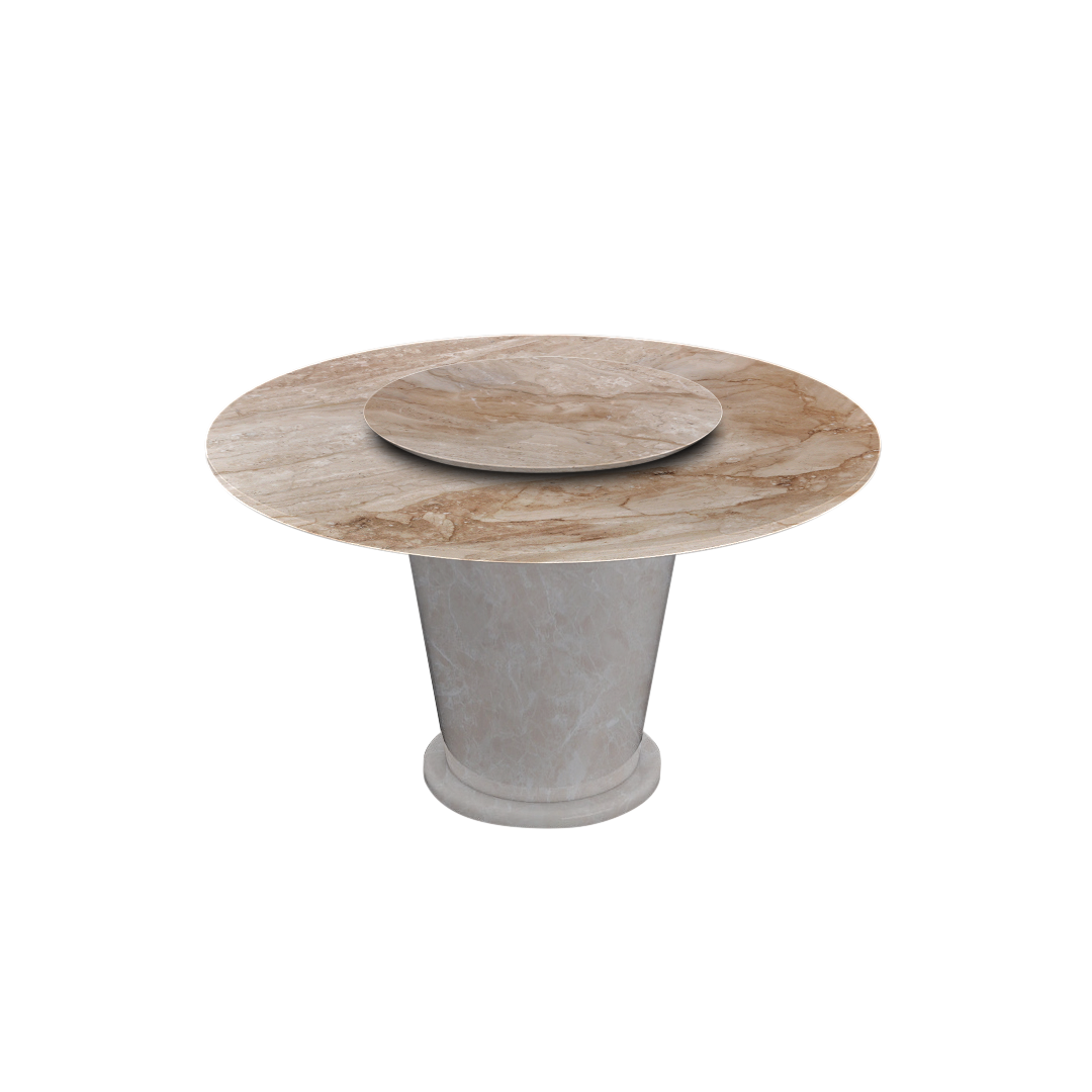 4.3ft Round Daino Beige Marble Dining Table