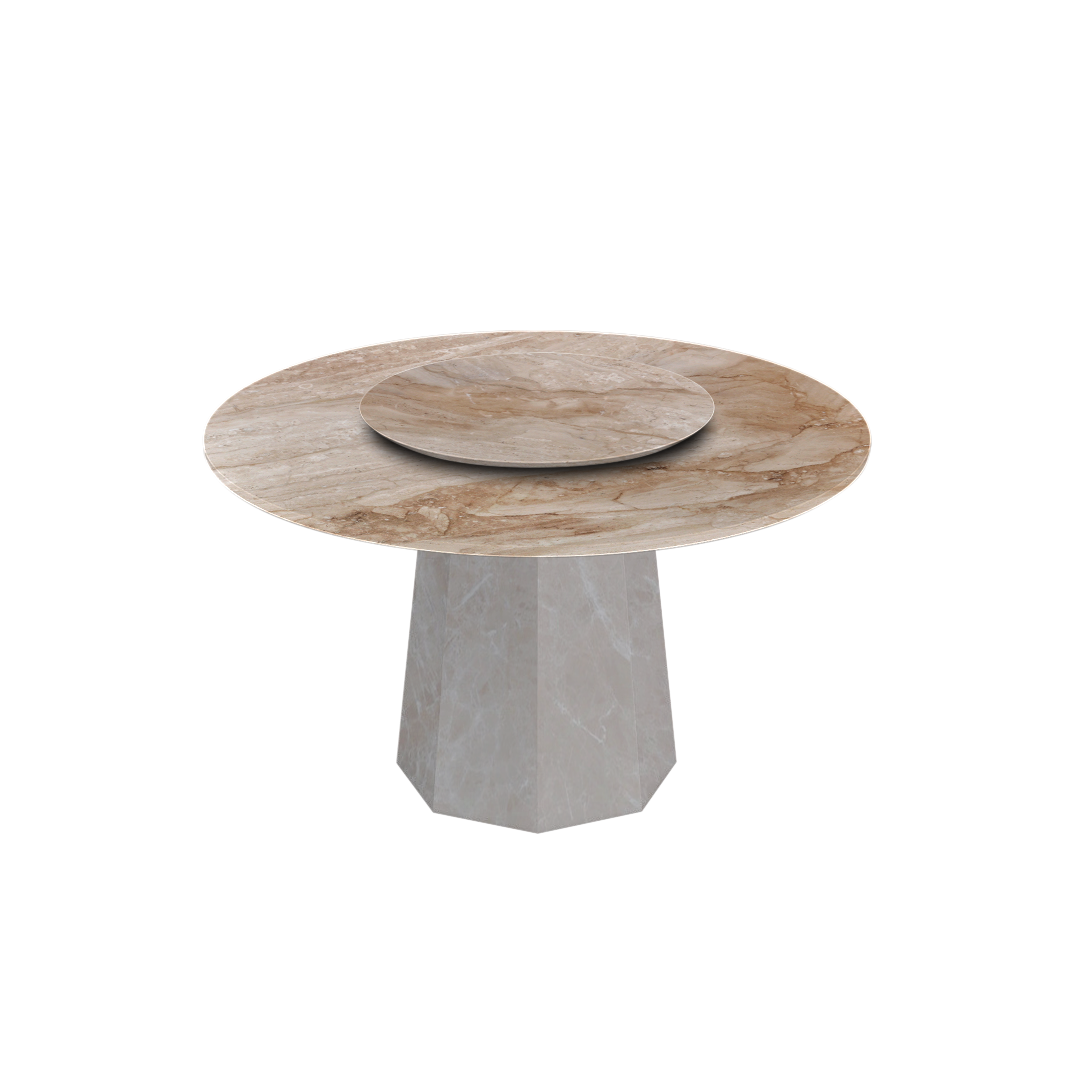 4.3ft Round Daino Beige Marble Dining Table