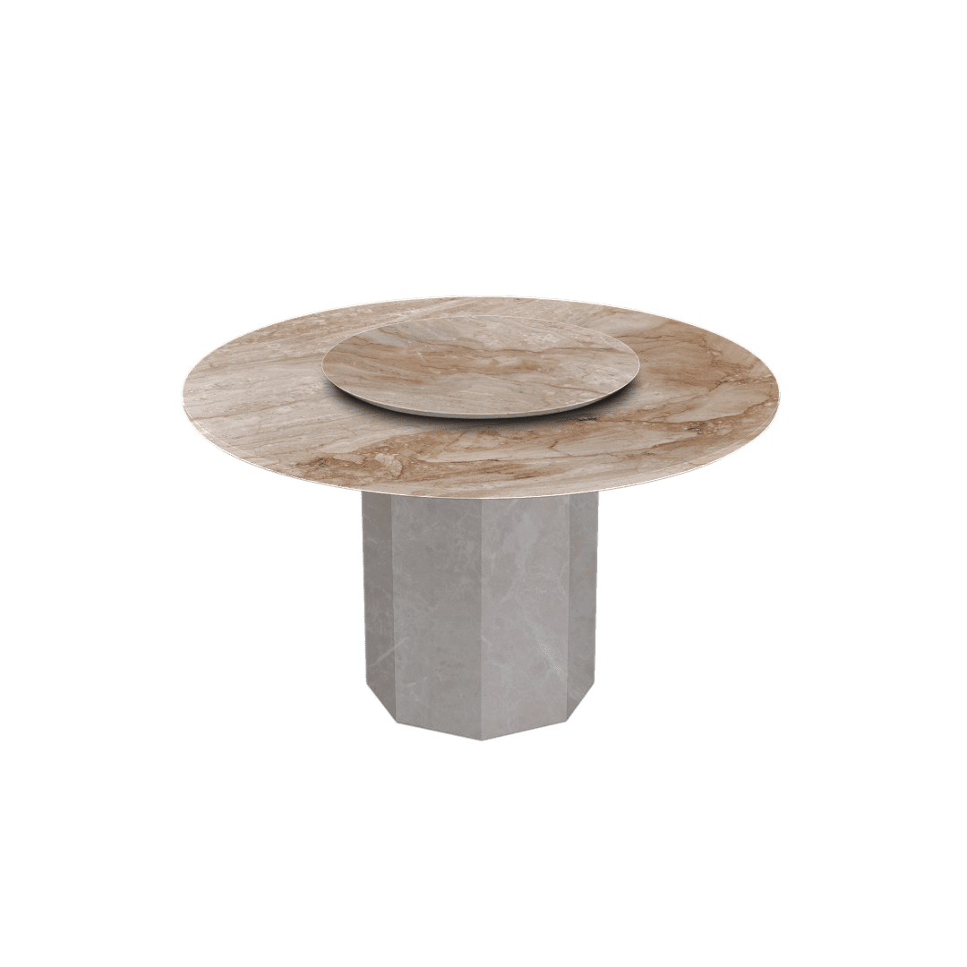 4.3ft Round Daino Beige Marble Dining Table