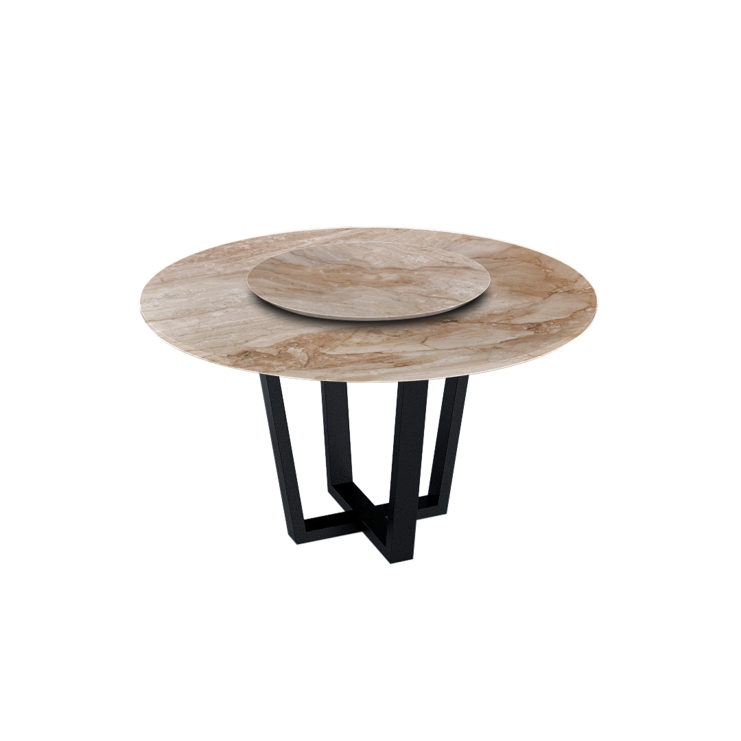 4.3ft Round Daino Beige Marble Dining Table