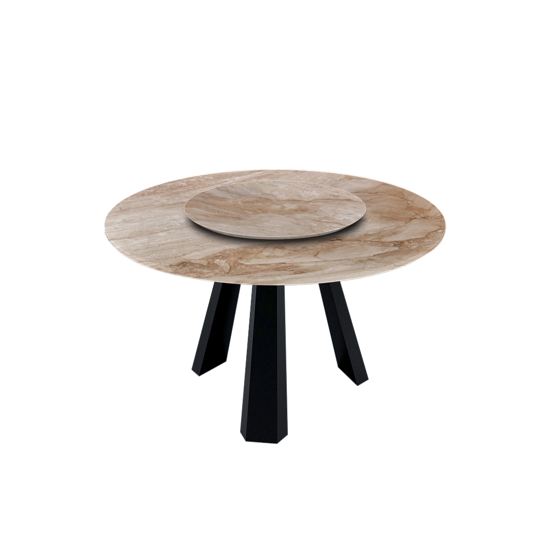 4.3ft Round Daino Beige Marble Dining Table