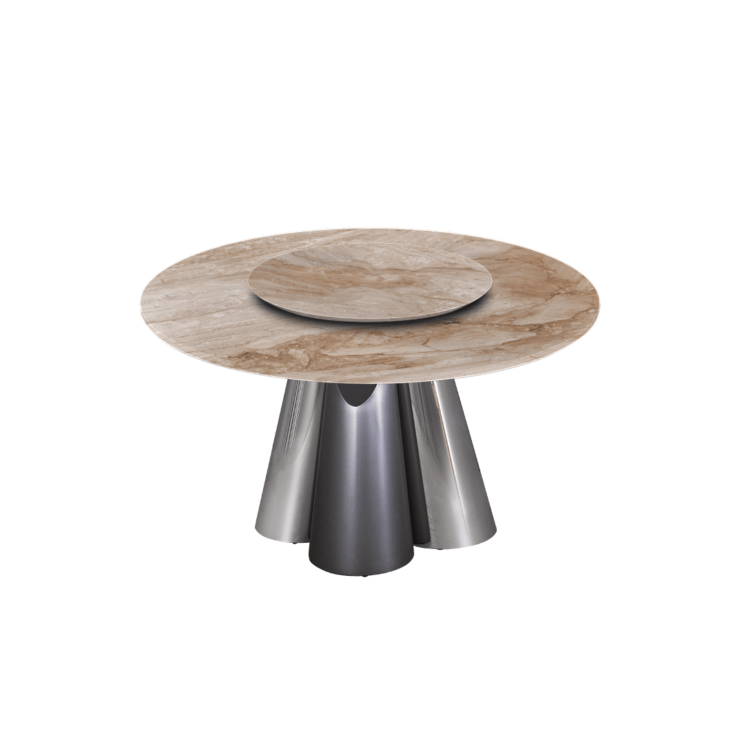 4.3ft Round Daino Beige Marble Dining Table