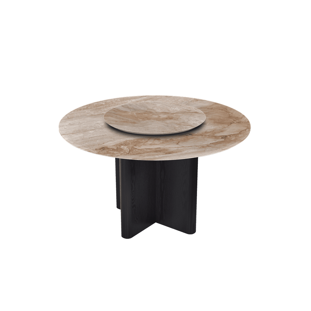 4.3ft Round Daino Beige Marble Dining Table