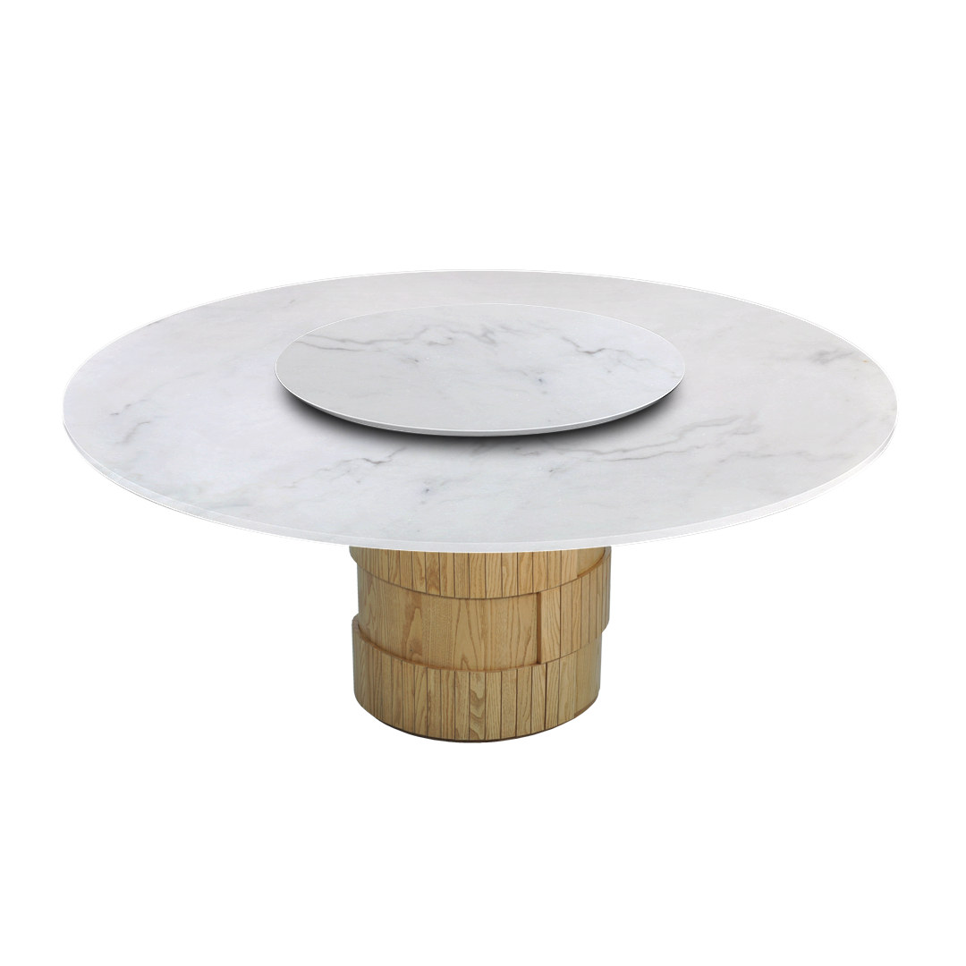 6ft Round Venus White Natural  Marble Dining Table