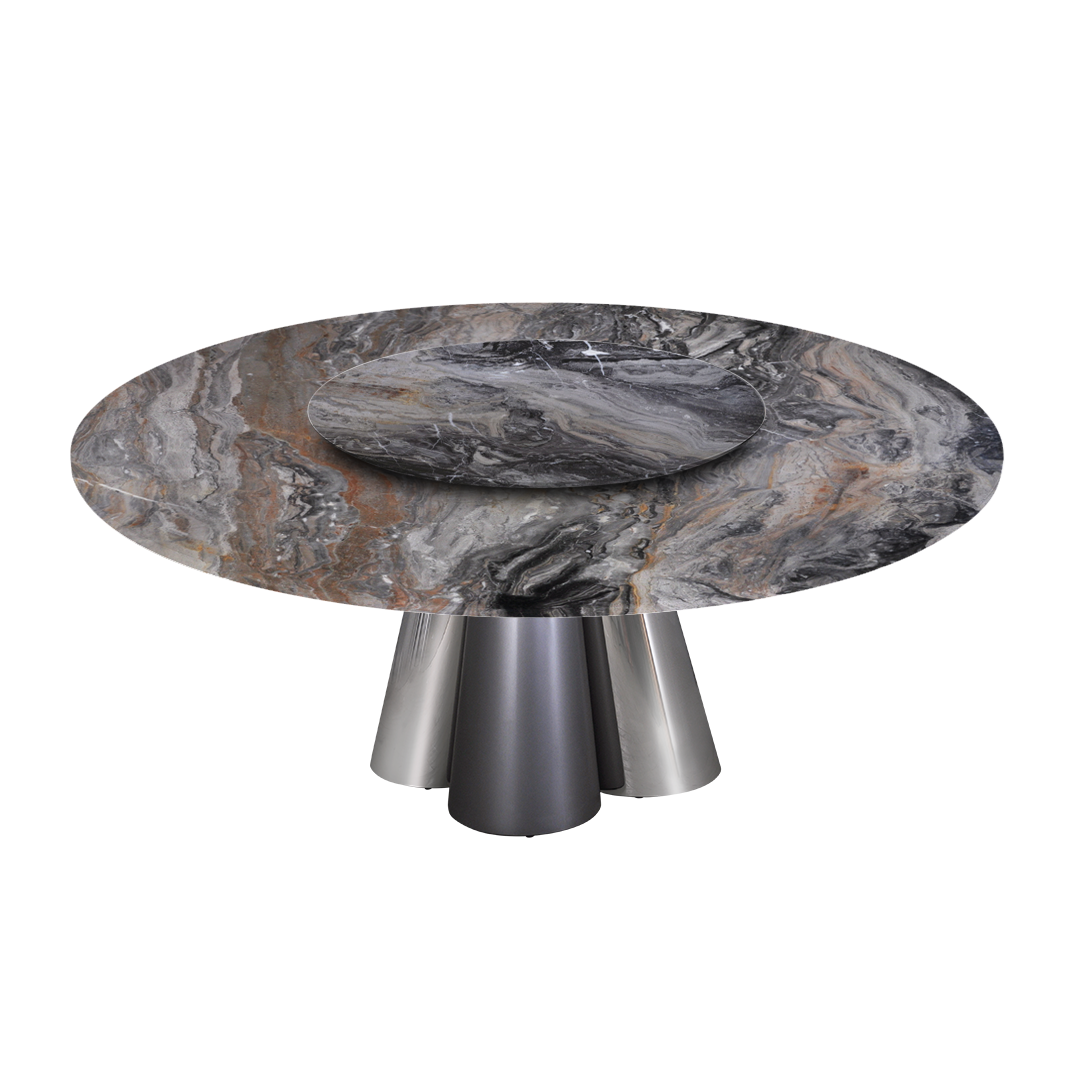 6ft Round Venice Brown Natural Marble Dining Table