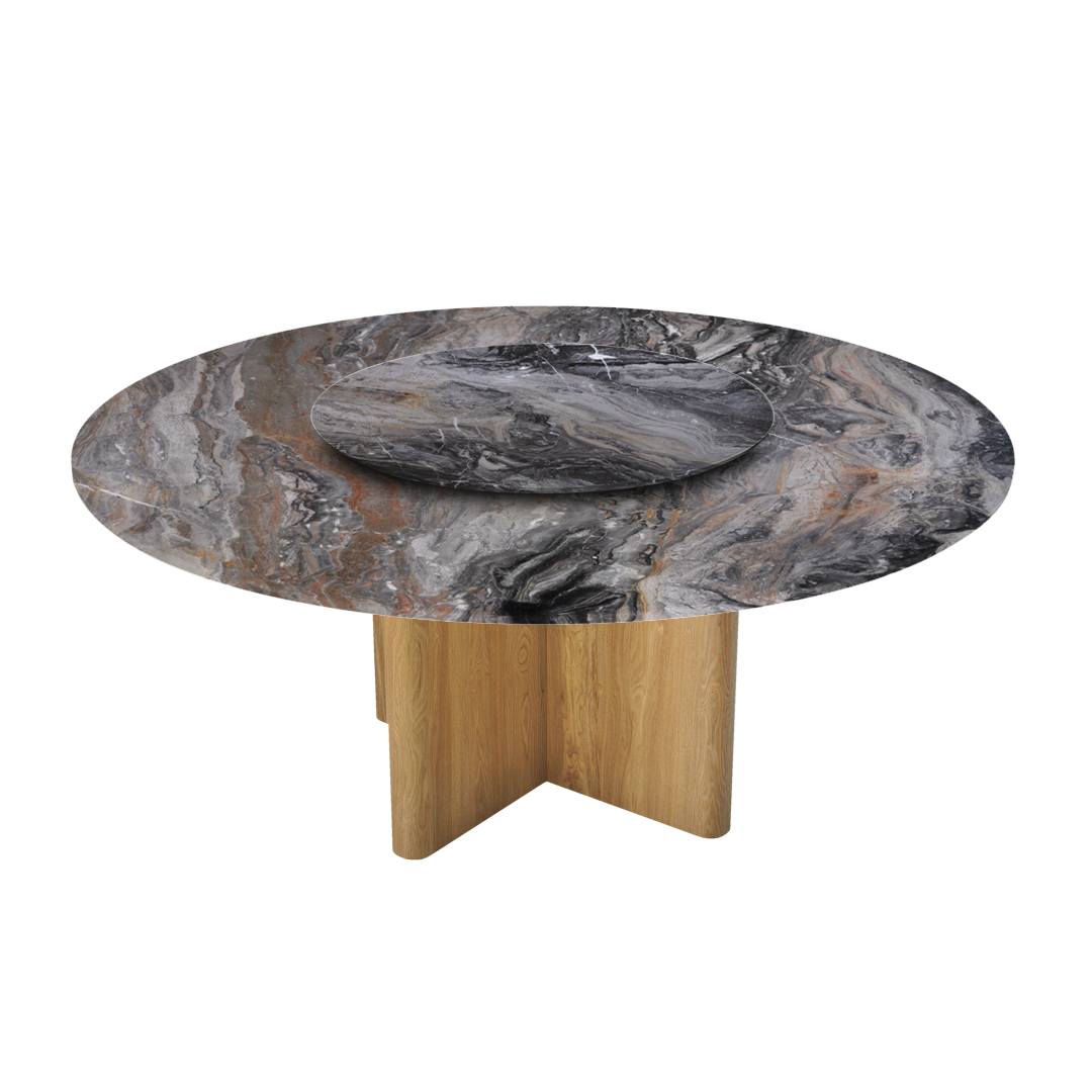 6ft Round Venice Brown Natural Marble Dining Table