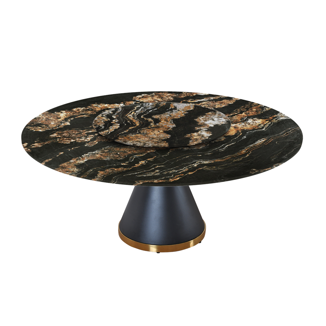 6ft Round Black Taurus Natural Marble Dining Table
