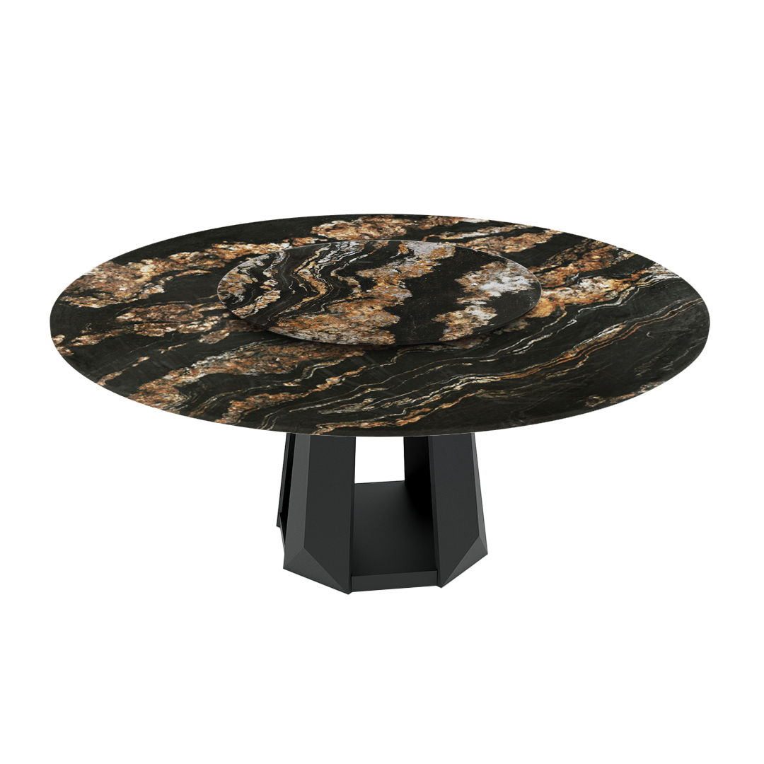 6ft Round Black Taurus Natural Marble Dining Table