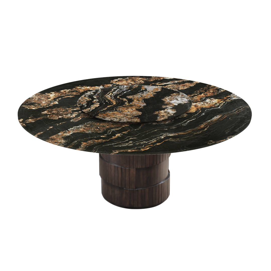 6ft Round Black Taurus Natural Marble Dining Table