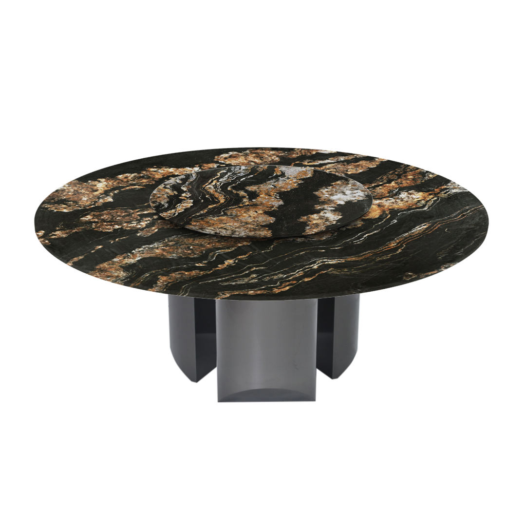 6ft Round Black Taurus Natural Marble Dining Table