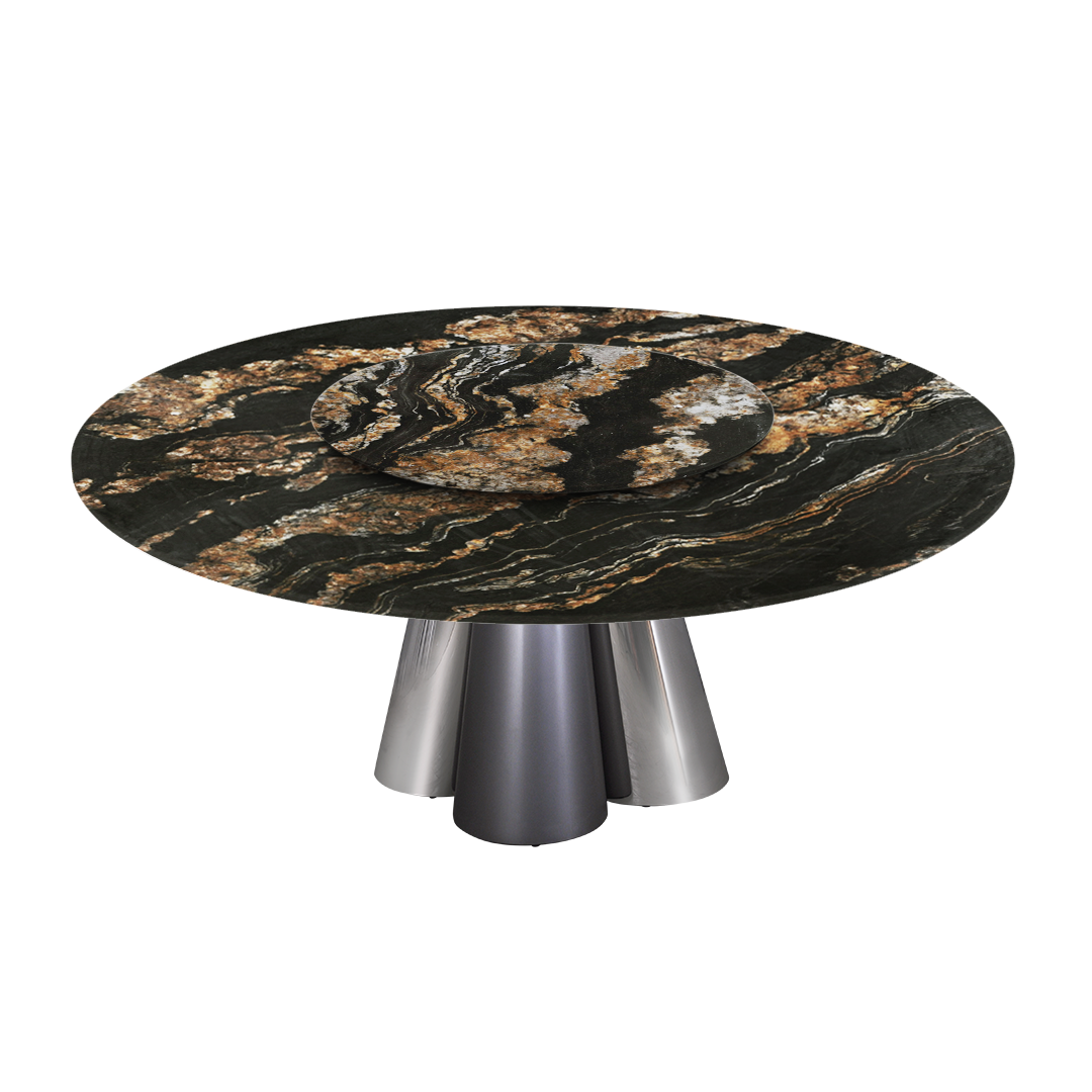 6ft Round Black Taurus Natural Marble Dining Table
