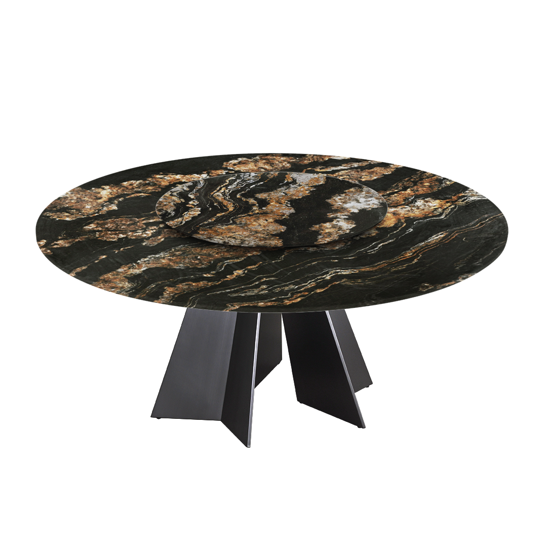 6ft Round Black Taurus Natural Marble Dining Table