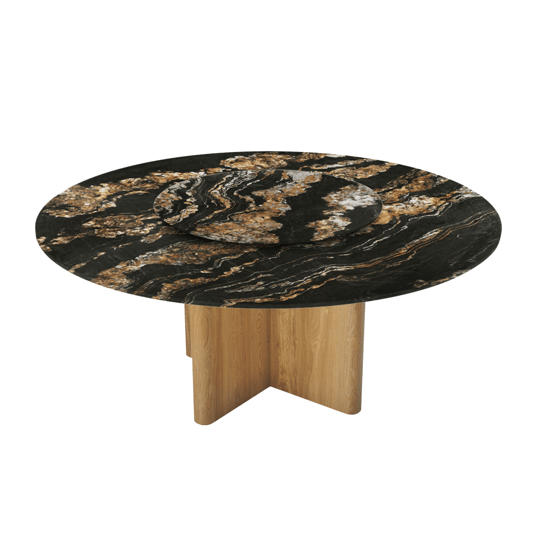 6ft Round Black Taurus Natural Marble Dining Table