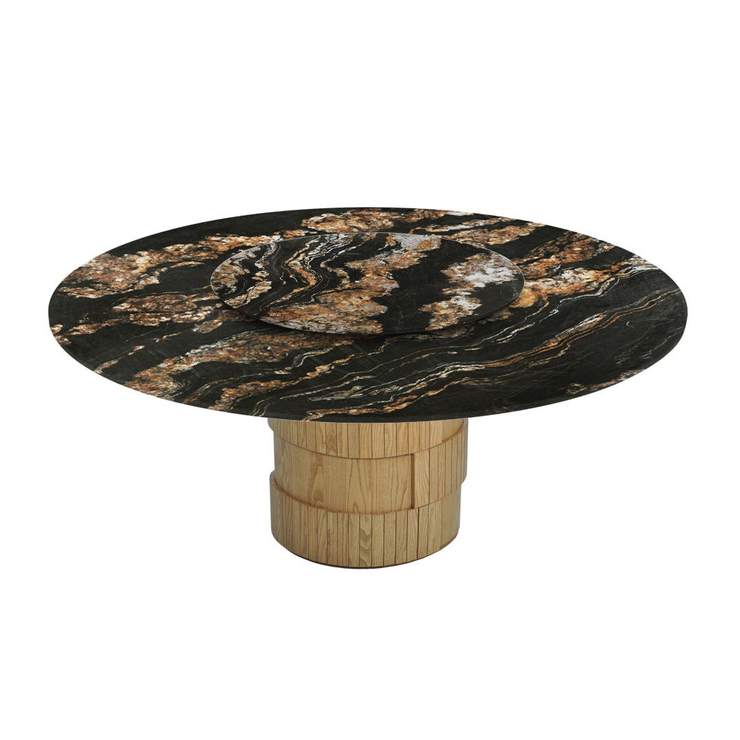 6ft Round Black Taurus Natural Marble Dining Table