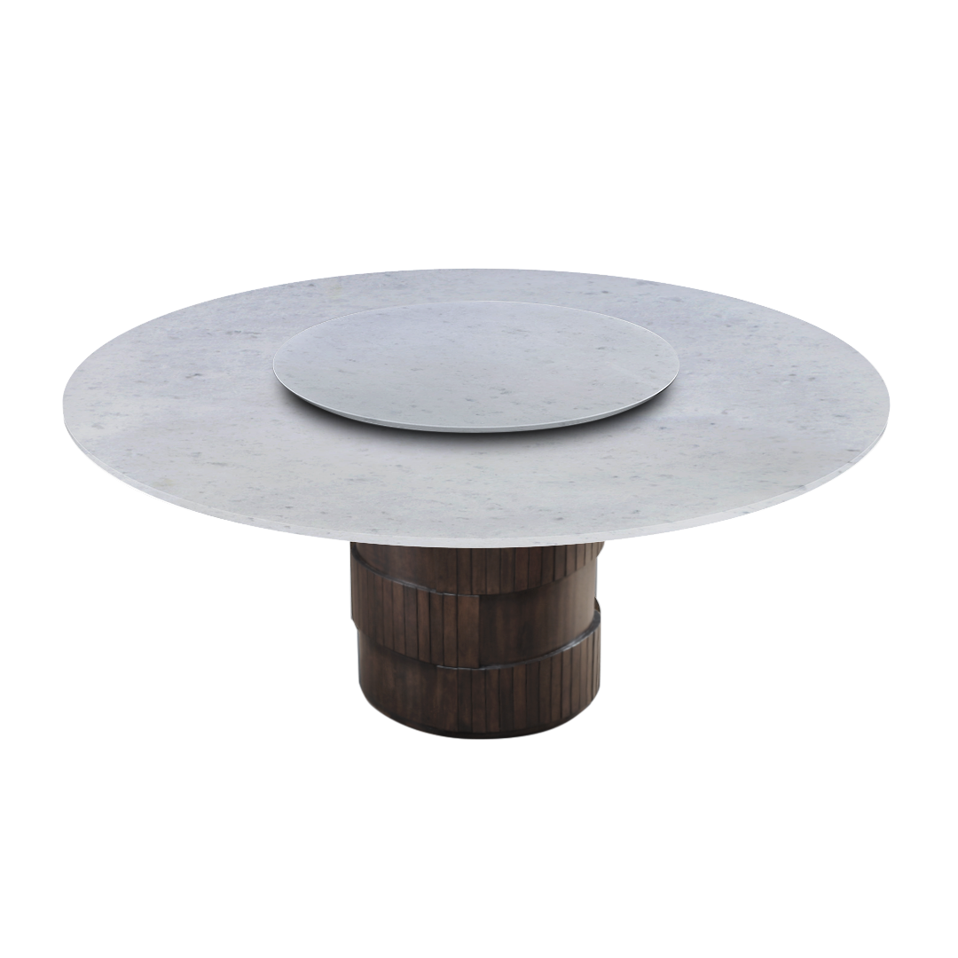6ft Round Diamond White Natural Marble Dining Table