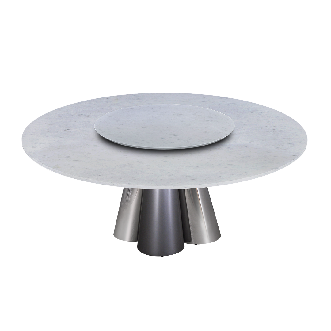 6ft Round Diamond White Natural Marble Dining Table