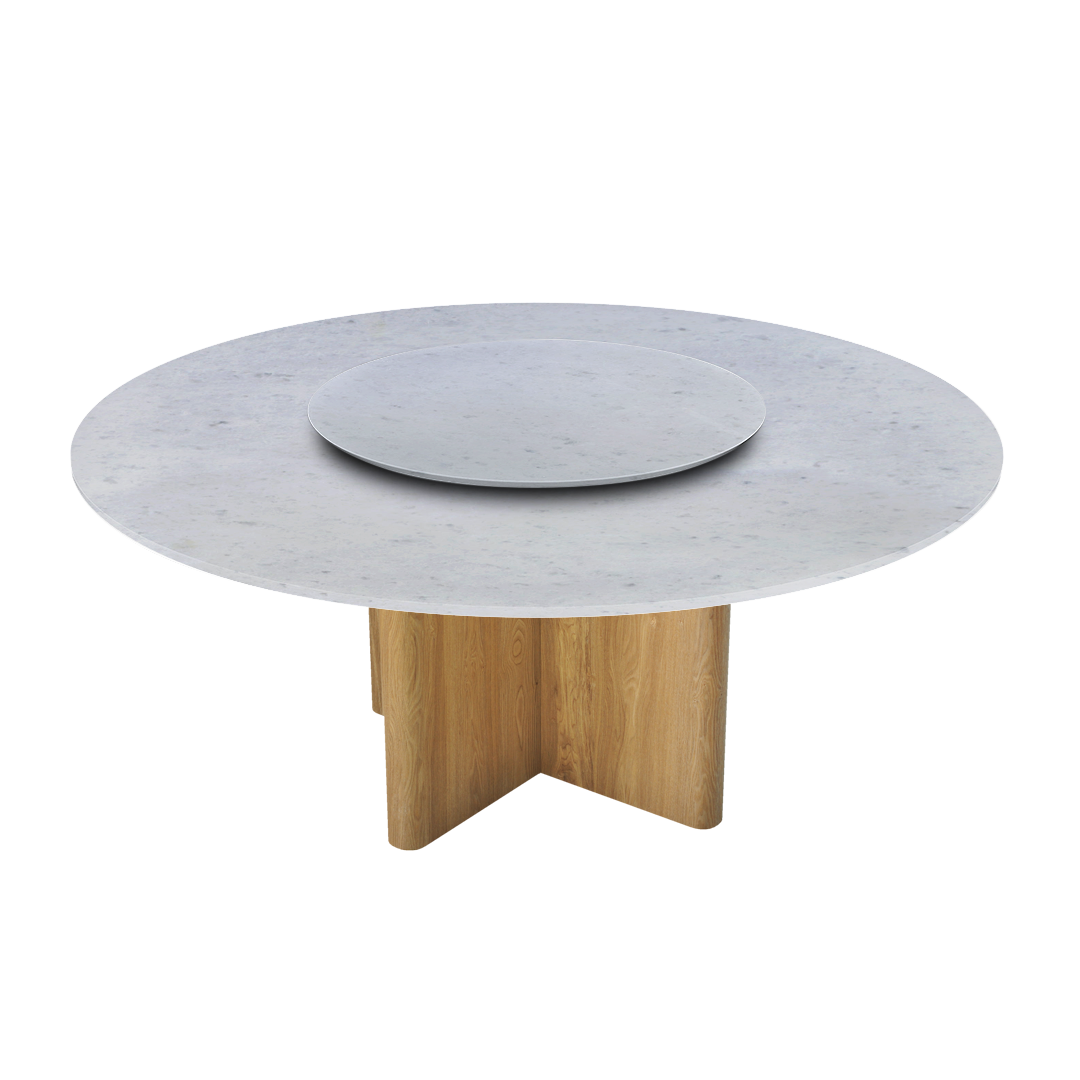 6ft Round Diamond White Natural Marble Dining Table
