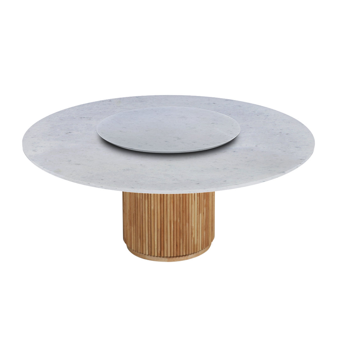 6ft Round Diamond White Natural Marble Dining Table