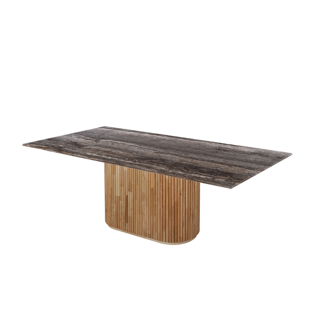 7ft Rectangular Silver Travertine Natural Marble Dining Table