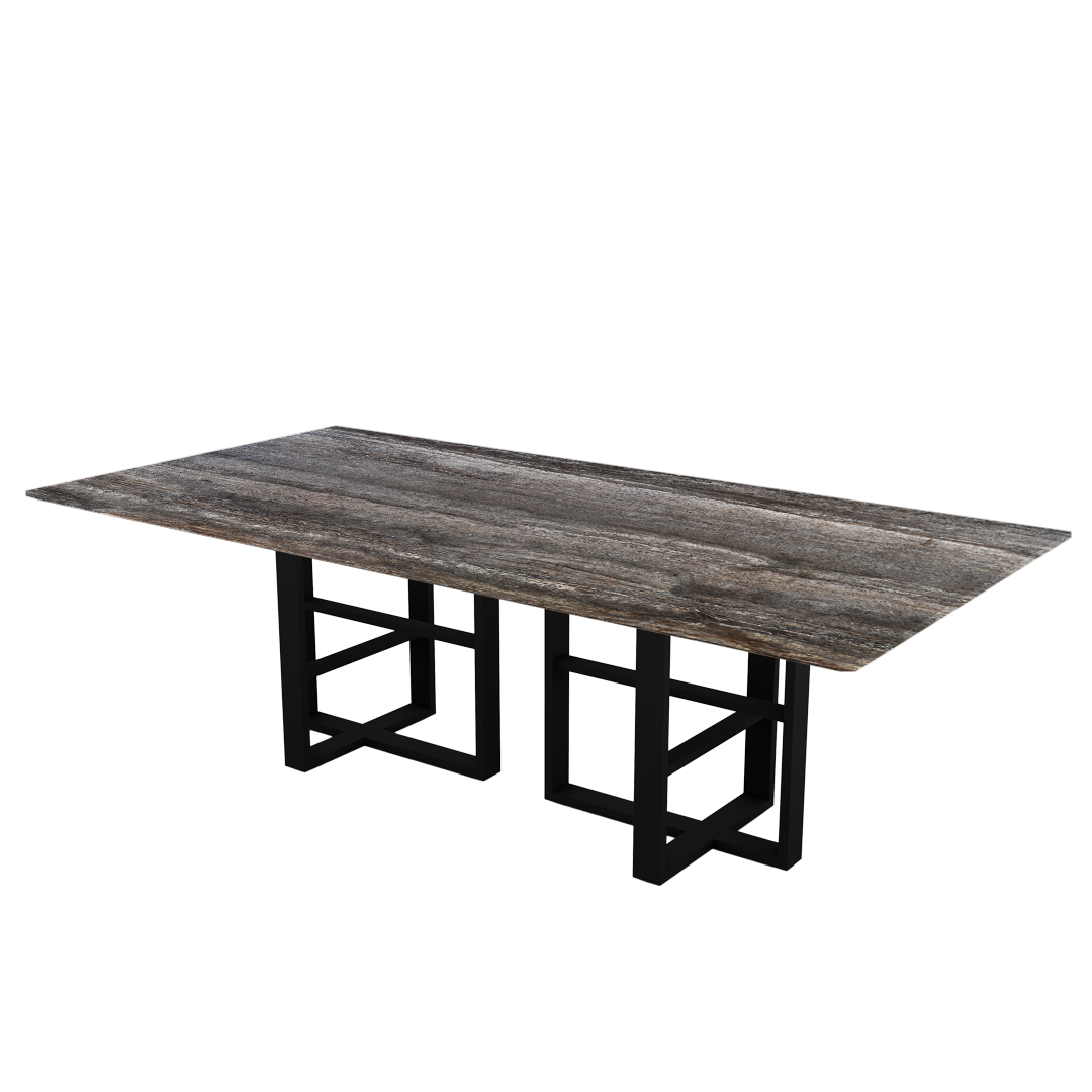 8ft Rectangular Silver Travertine Natural Marble Dining Table