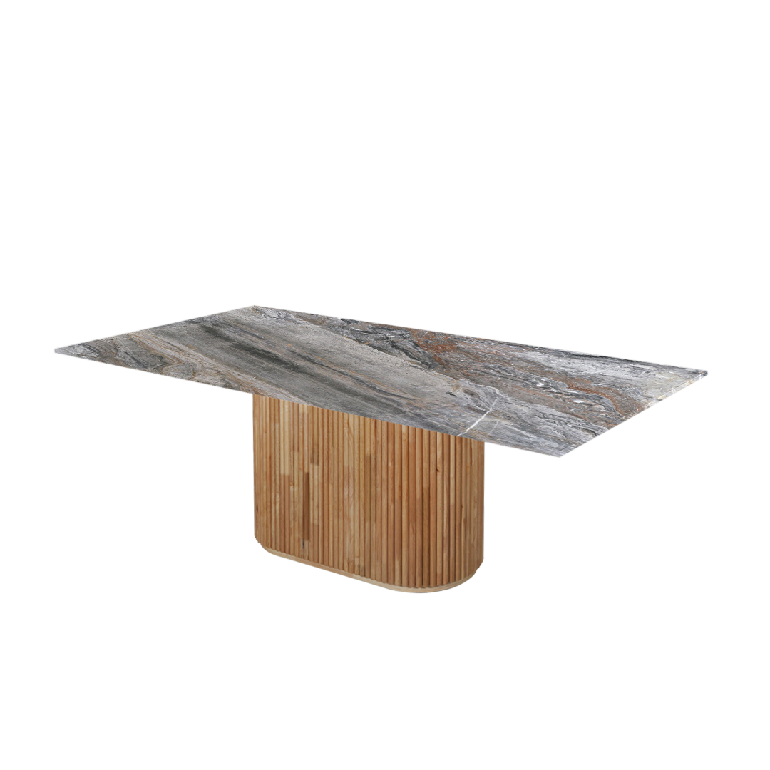 7ft Rectangular Venice Brown Natural Marble Dining Table