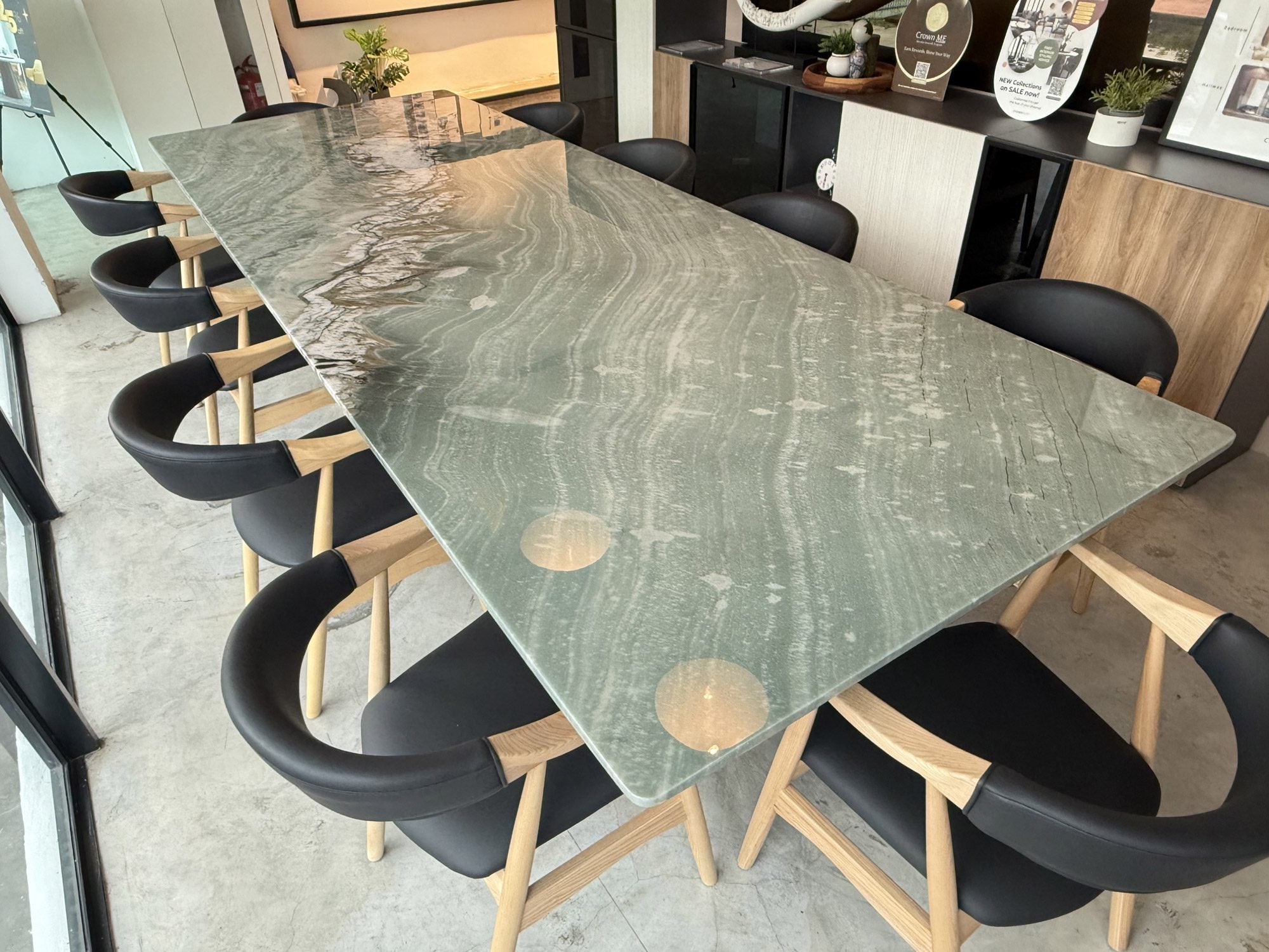 11ft Rectangular Maestro Green Quartzite Natural Marble Dining Table