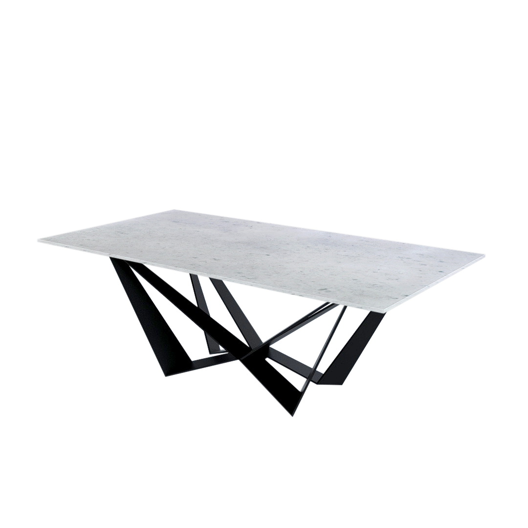 7ft Rectangular Diamond White Natural Marble Dining Table