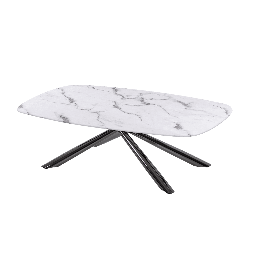 XYLIA – Mix & Match Marble Coffee Table with Black Glossy Metal Leg (1200mm x 700mm)