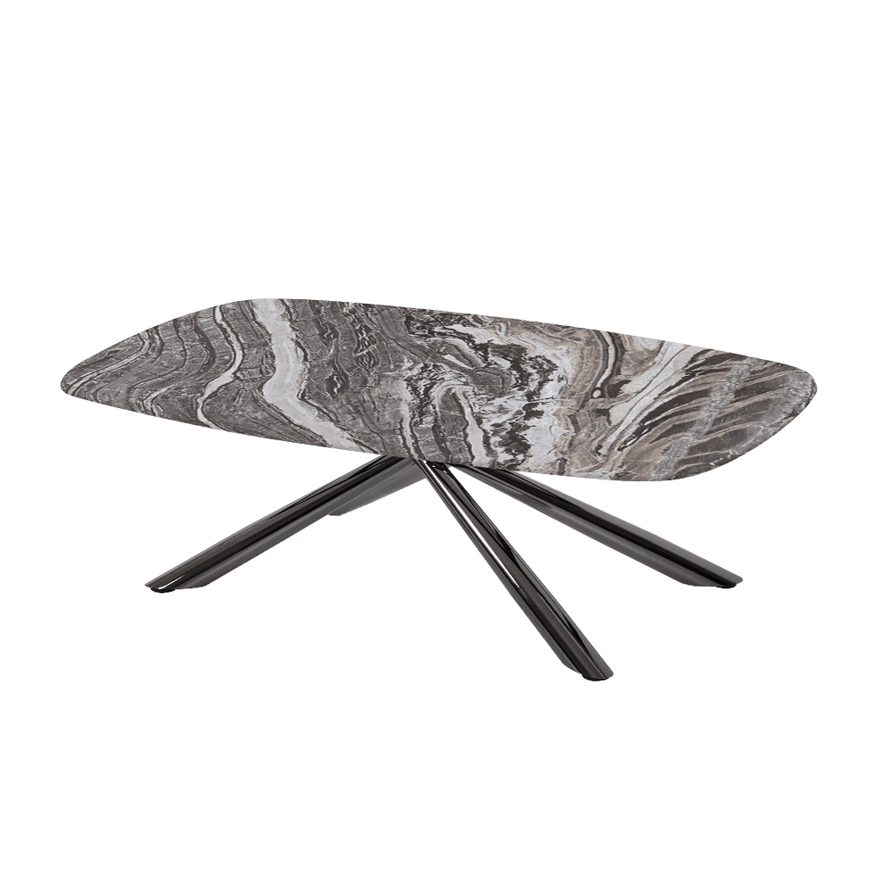 XYLIA – Mix & Match Marble Coffee Table with Black Glossy Metal Leg (1200mm x 700mm)