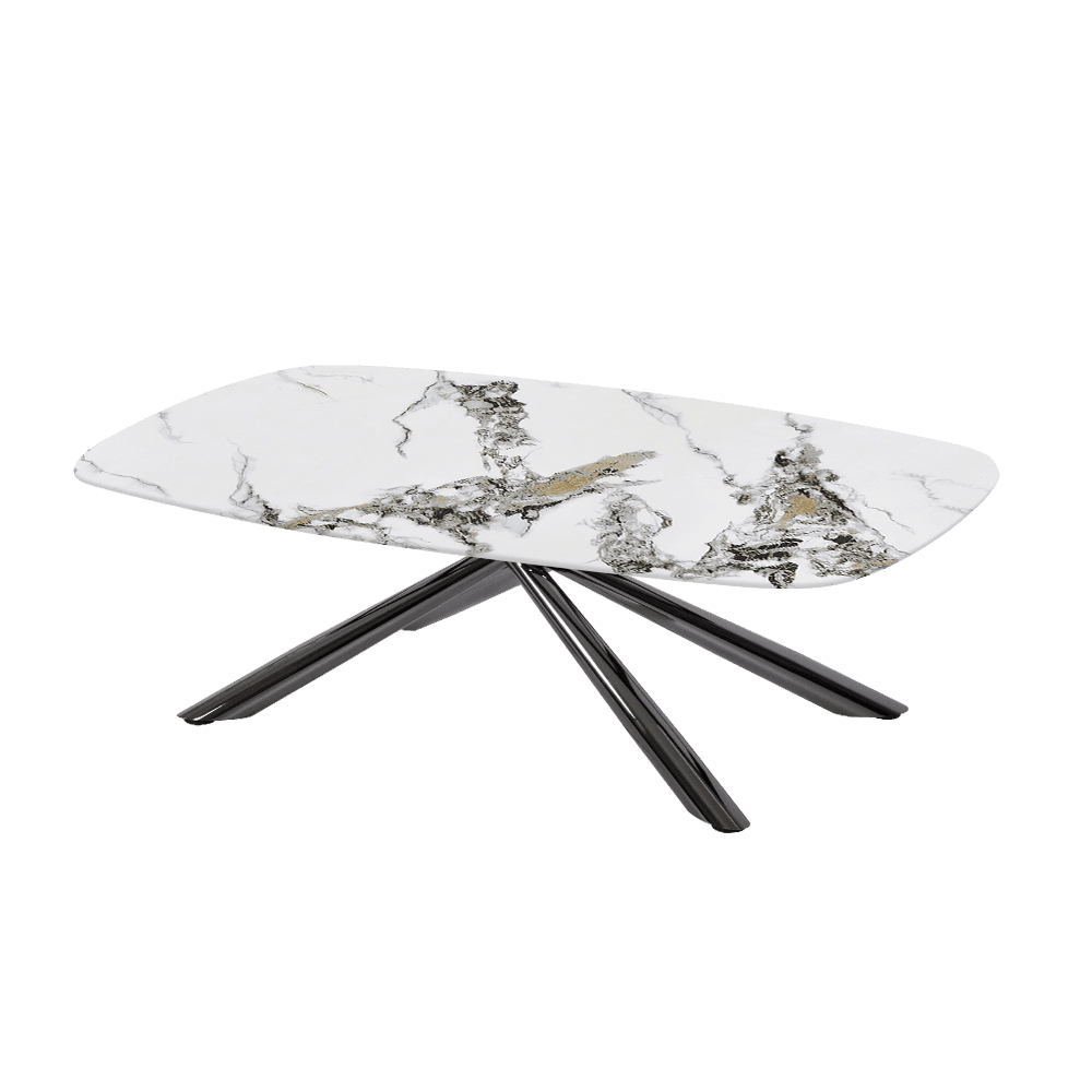 XYLIA – Mix & Match Marble Coffee Table with Black Glossy Metal Leg (1200mm x 700mm)