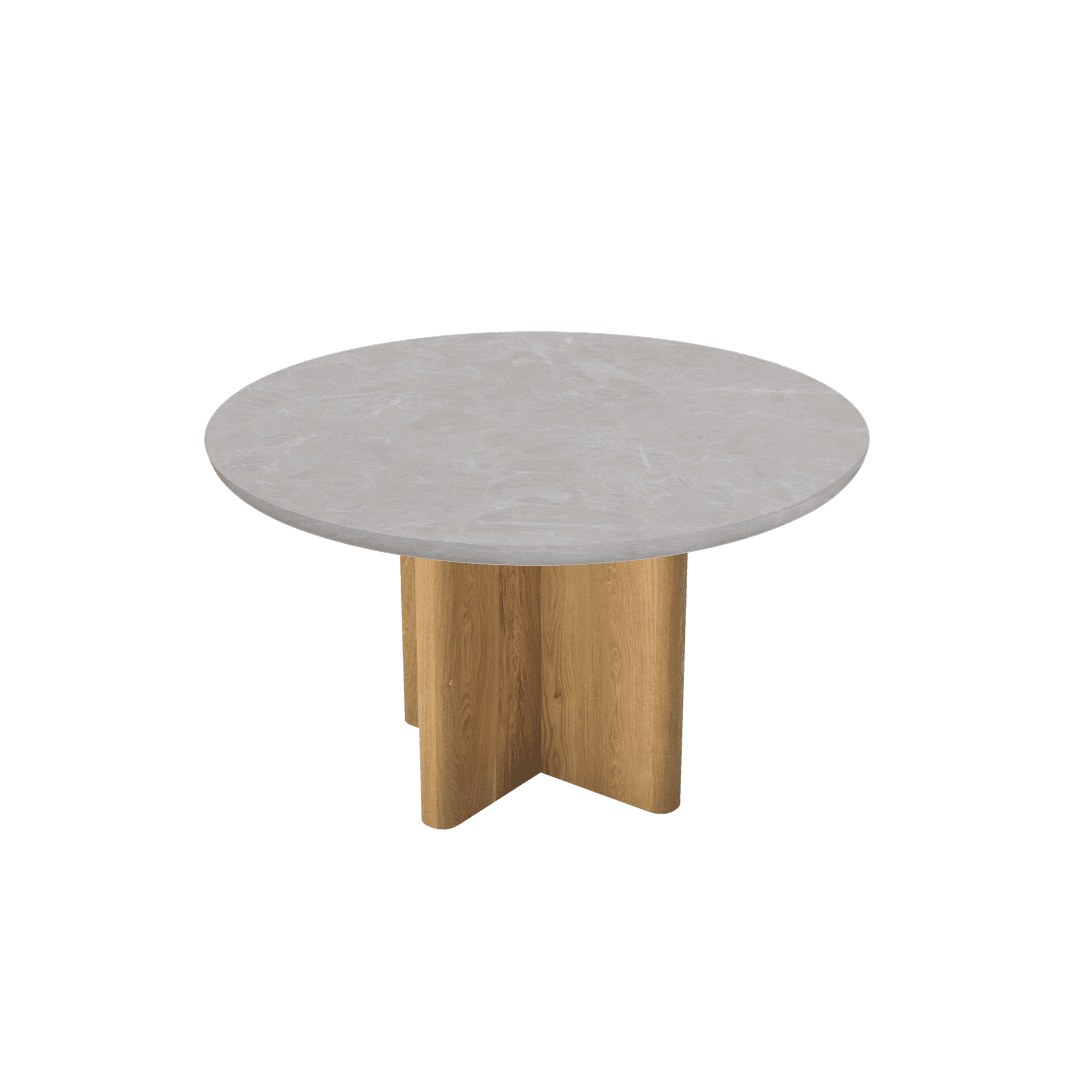 Mix & Match Round Marble Dining Table with Neva Ash Wood Base (Ø1.3m)
