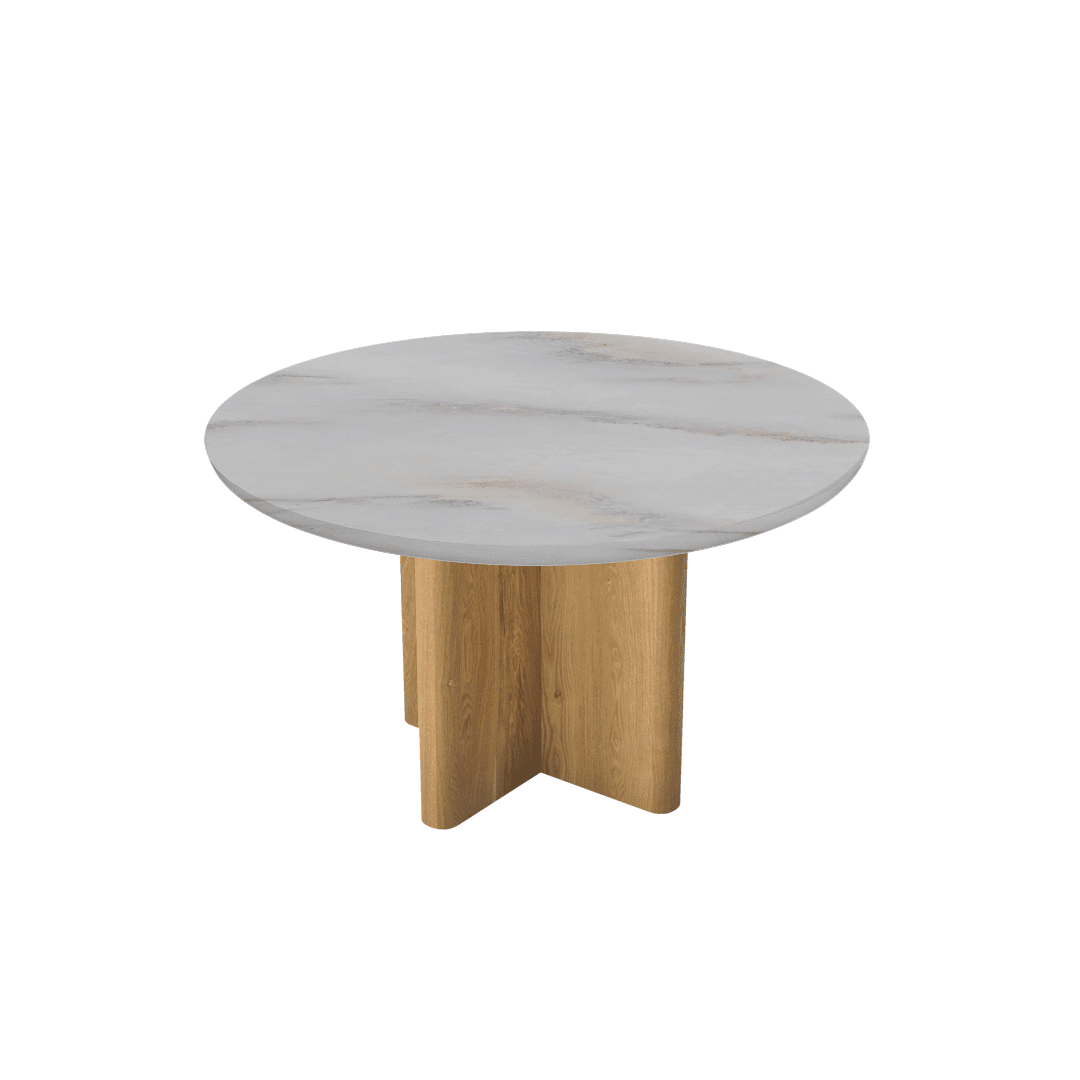 Mix & Match Round Marble Dining Table with Neva Ash Wood Base (Ø1.3m)
