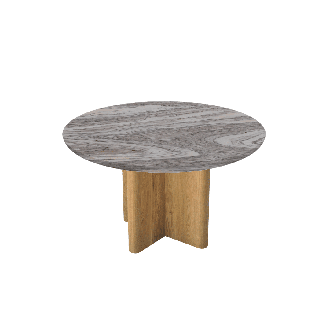 Mix & Match Round Marble Dining Table with Neva Ash Wood Base (Ø1.3m)