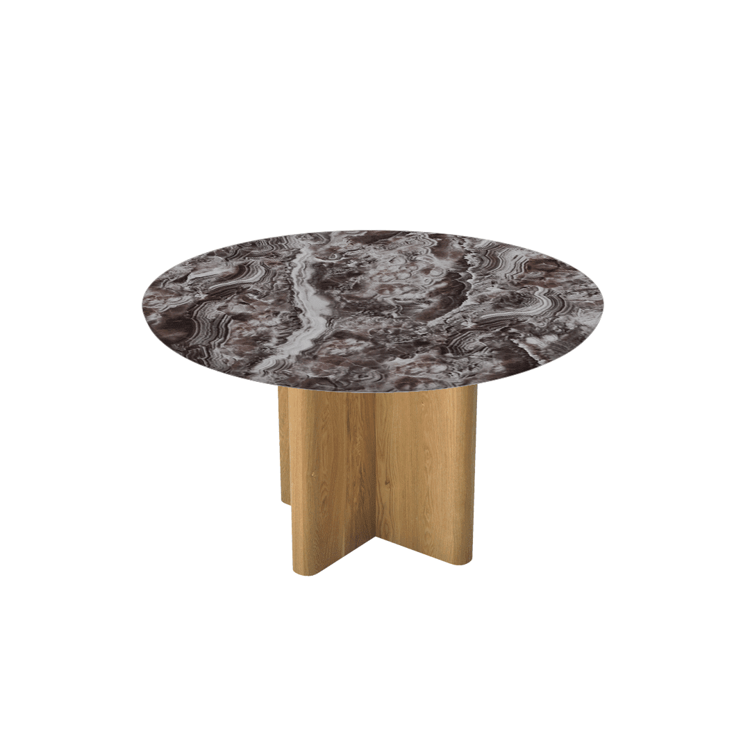 Mix & Match Round Marble Dining Table with Neva Ash Wood Base (Ø1.3m)