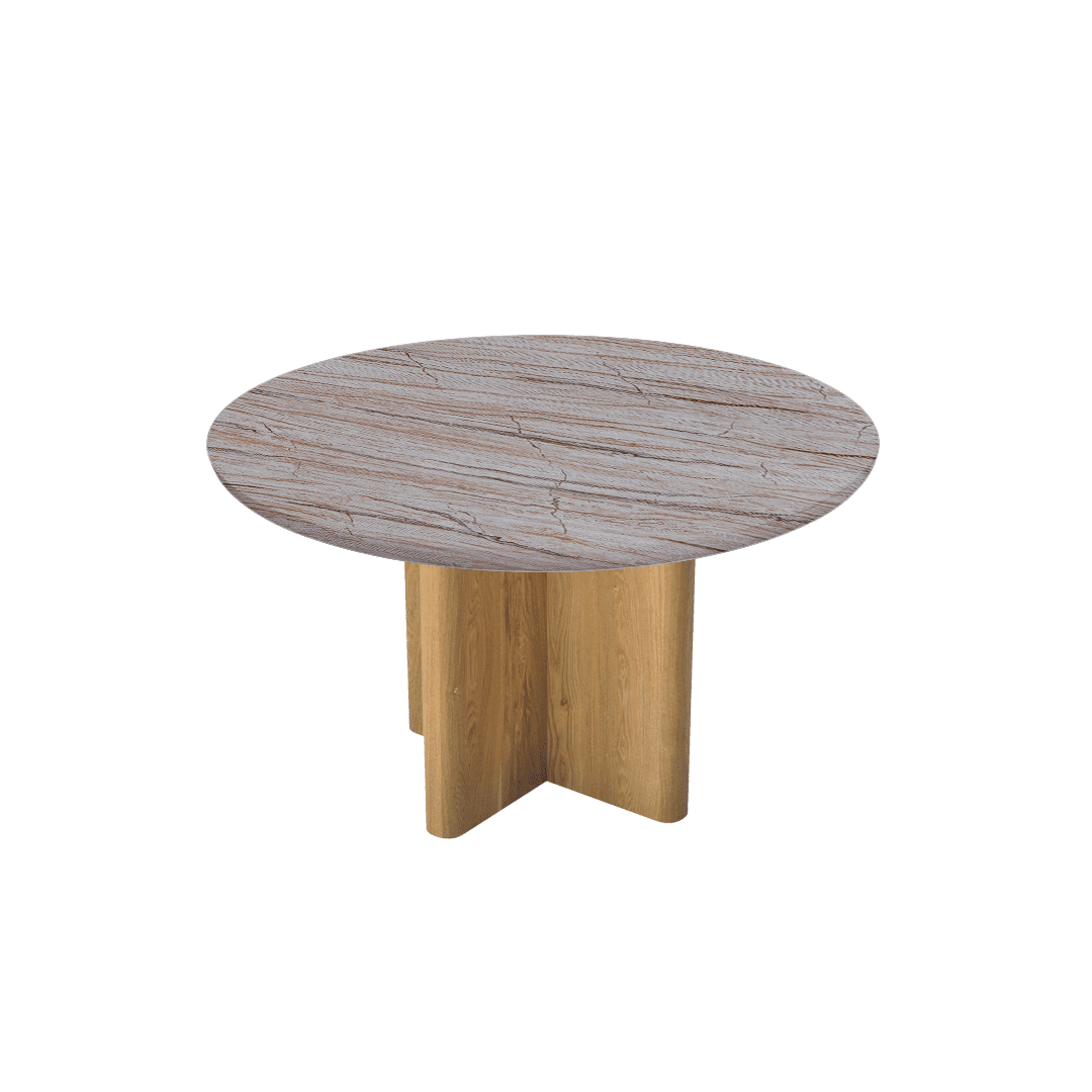 Mix & Match Round Marble Dining Table with Neva Ash Wood Base (Ø1.3m)