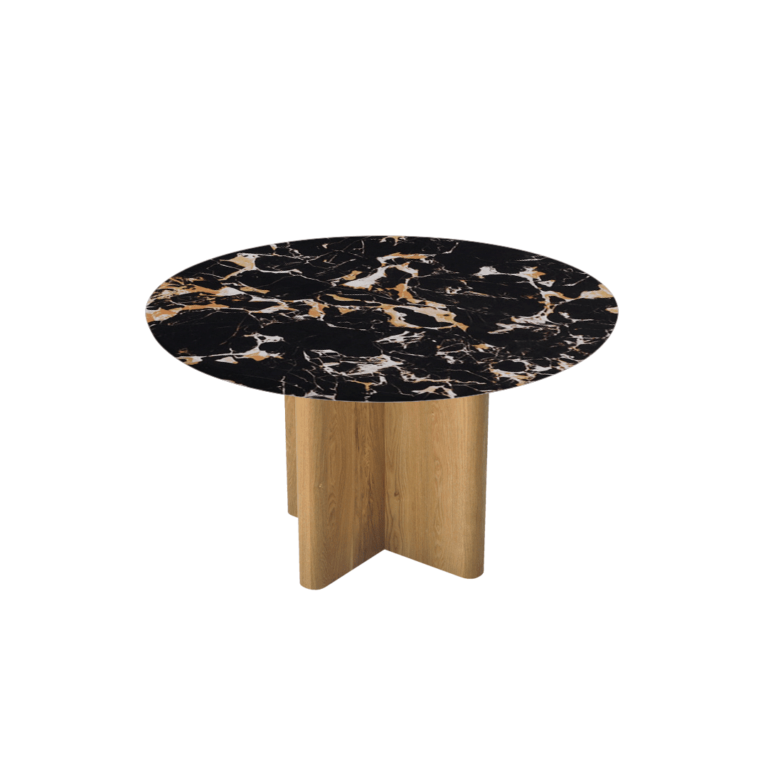 Mix & Match Round Marble Dining Table with Neva Ash Wood Base (Ø1.3m)