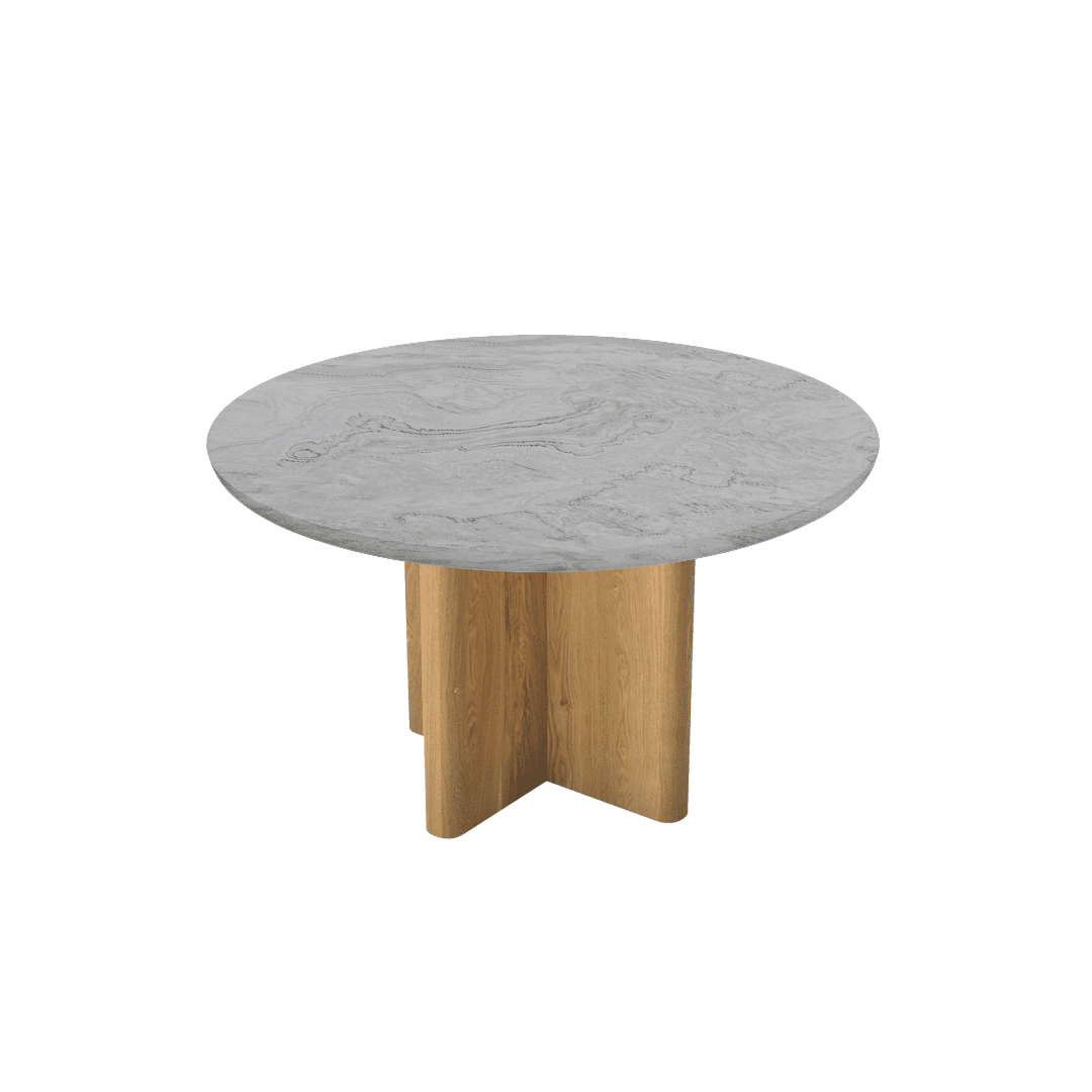 Mix & Match Round Marble Dining Table with Neva Ash Wood Base (Ø1.3m)