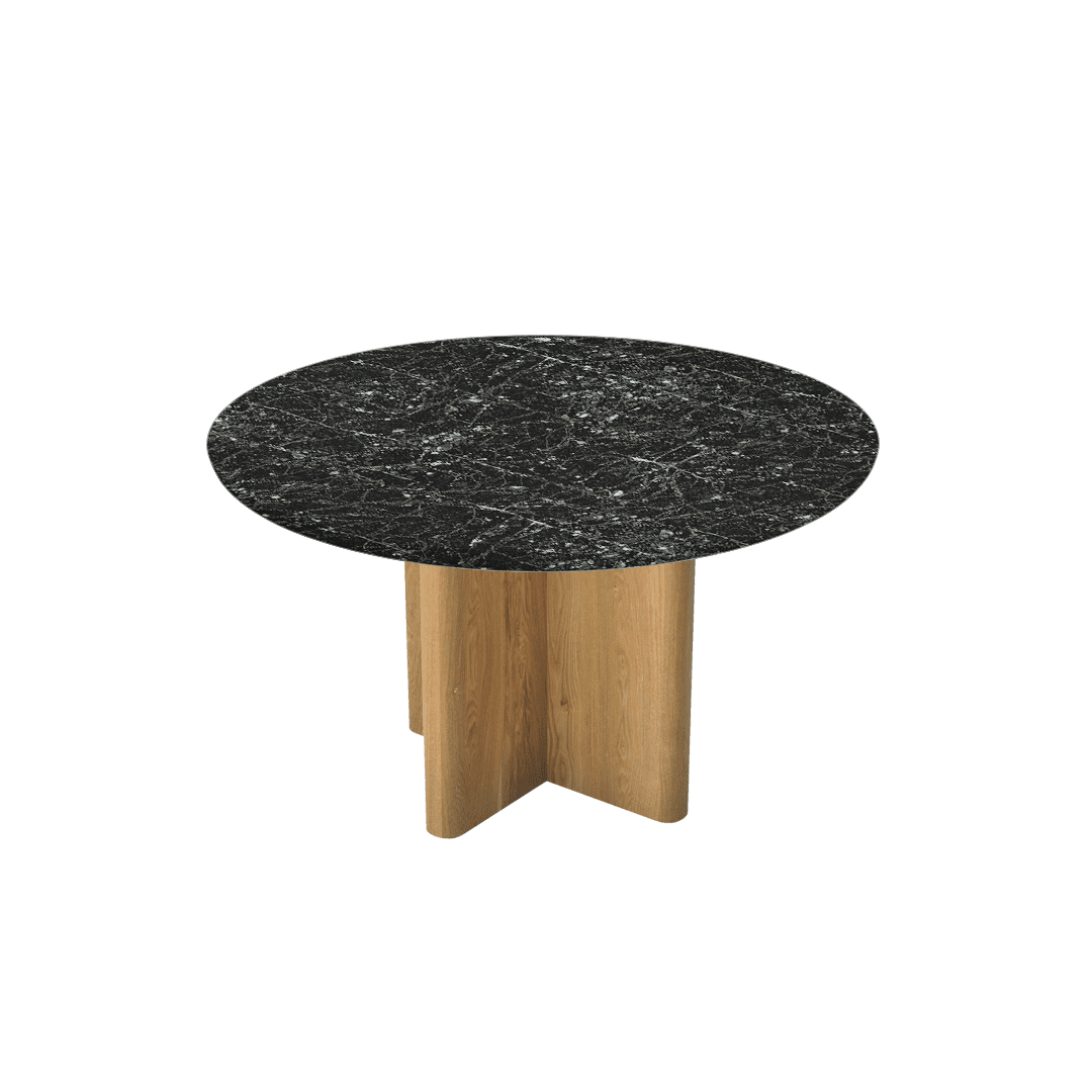 Mix & Match Round Marble Dining Table with Neva Ash Wood Base (Ø1.3m)