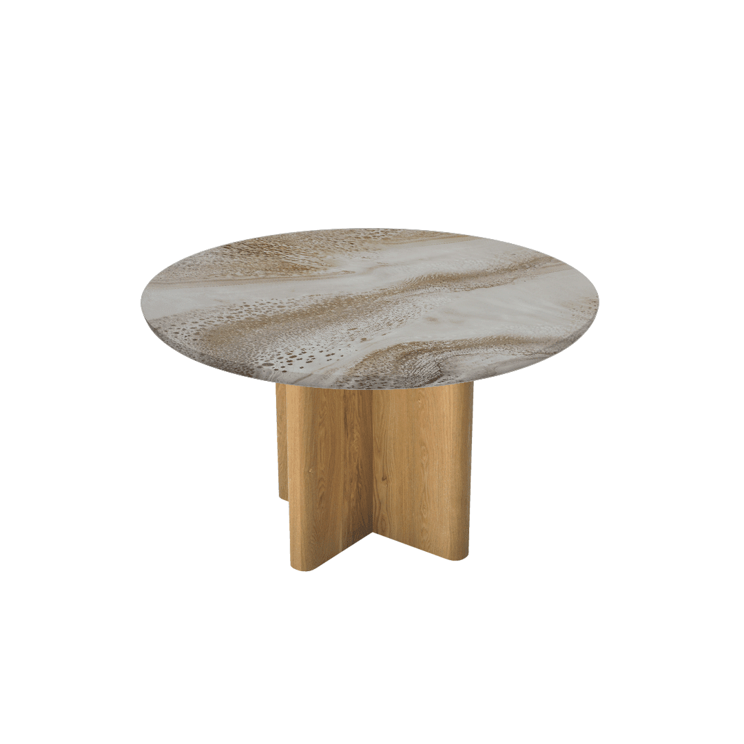 Mix & Match Round Marble Dining Table with Neva Ash Wood Base (Ø1.3m)