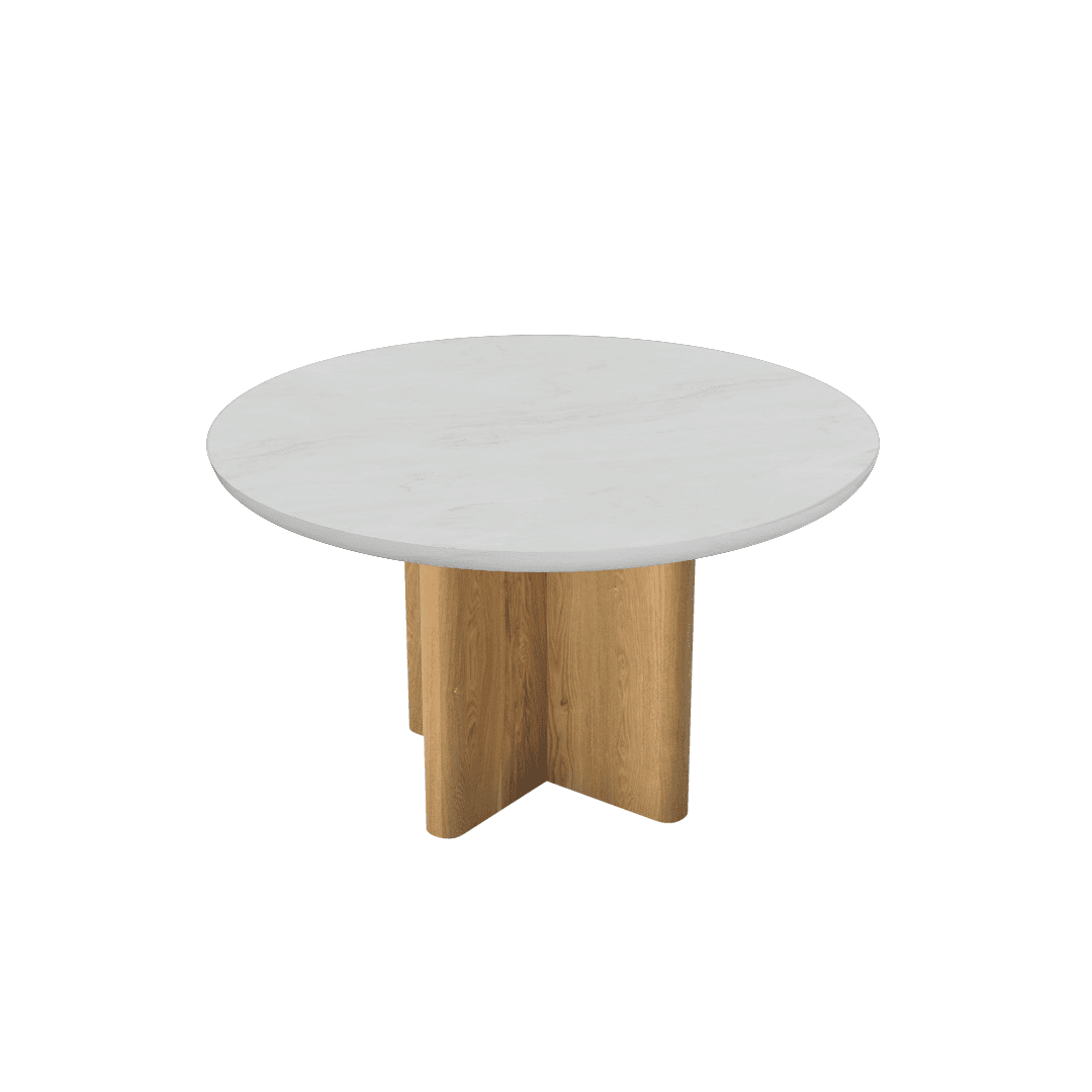 Mix & Match Round Marble Dining Table with Neva Ash Wood Base (Ø1.3m)