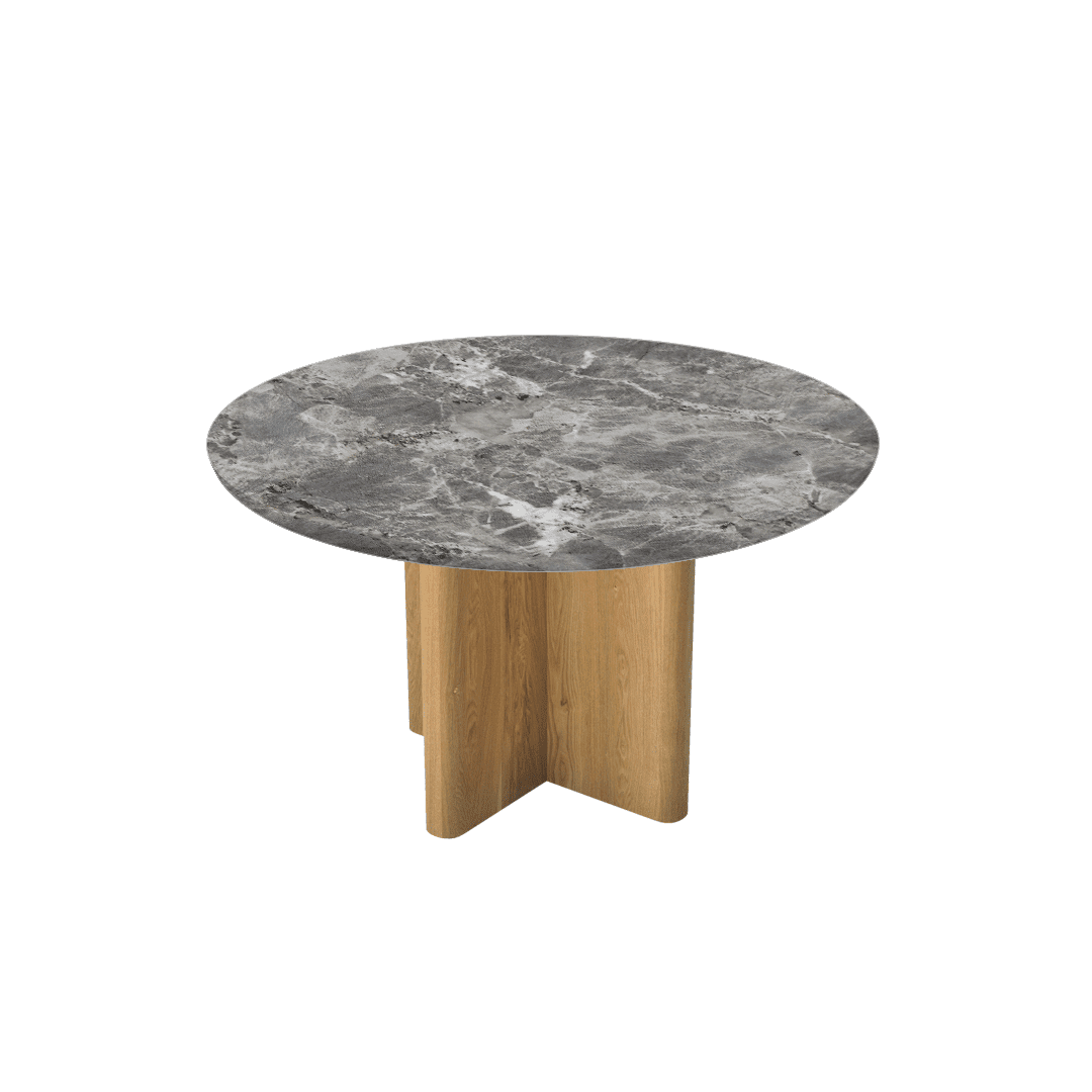 Mix & Match Round Marble Dining Table with Neva Ash Wood Base (Ø1.3m)