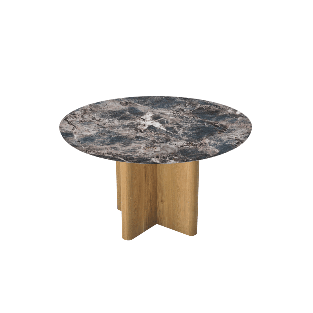 Mix & Match Round Marble Dining Table with Neva Ash Wood Base (Ø1.3m)