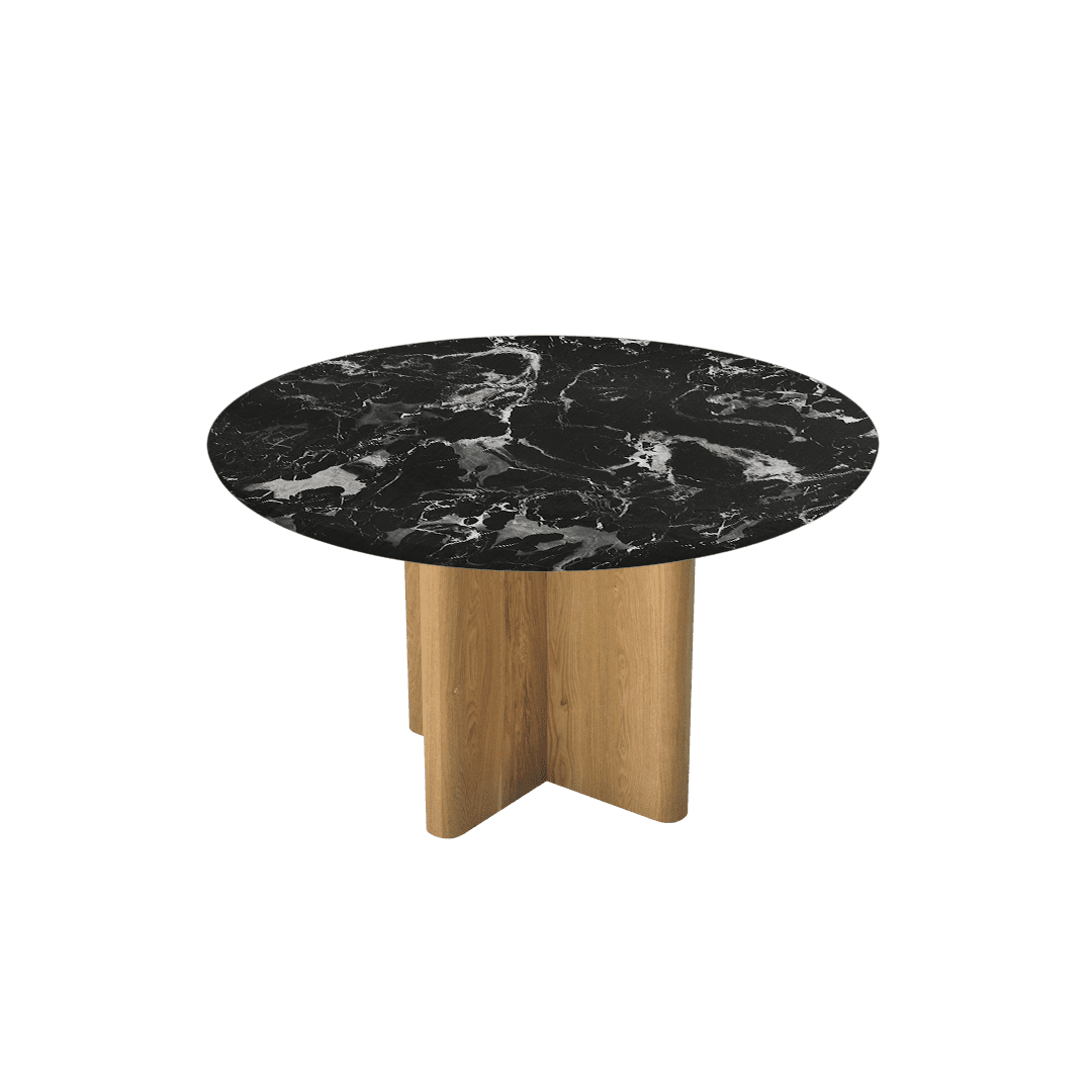 Mix & Match Round Marble Dining Table with Neva Ash Wood Base (Ø1.3m)