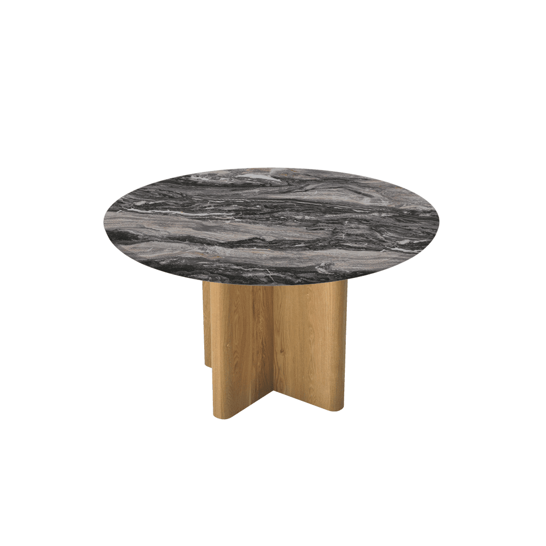 Mix & Match Round Marble Dining Table with Neva Ash Wood Base (Ø1.3m)