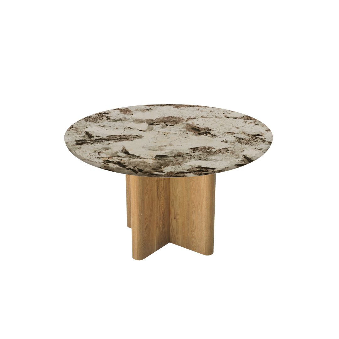 Mix & Match Round Marble Dining Table with Neva Ash Wood Base (Ø1.3m)
