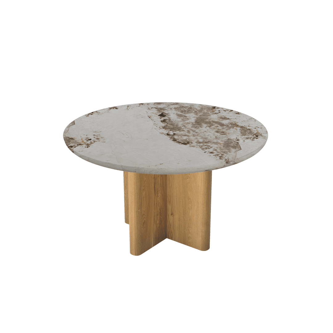 Mix & Match Round Marble Dining Table with Neva Ash Wood Base (Ø1.3m)