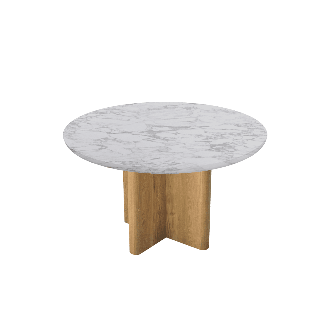 Mix & Match Round Marble Dining Table with Neva Ash Wood Base (Ø1.3m)