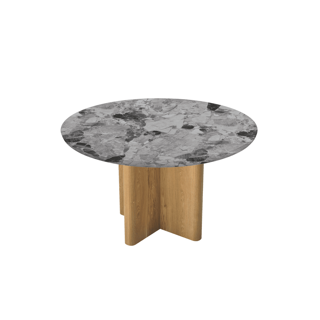 Mix & Match Round Marble Dining Table with Neva Ash Wood Base (Ø1.3m)